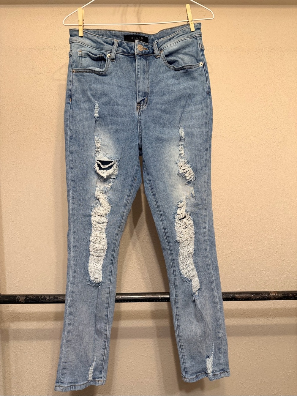 Risen Light Blue Distressed Skinny Jeans - Slim Fit